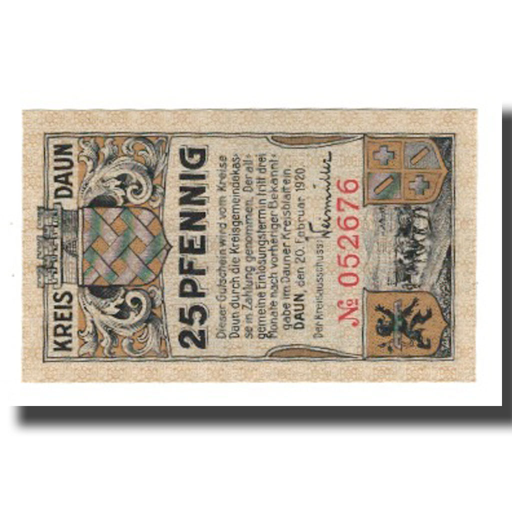 Banconote, Germania, Daun Kreis, 25 Pfennig, paysage, 1920, 1920-02-20, SPL-