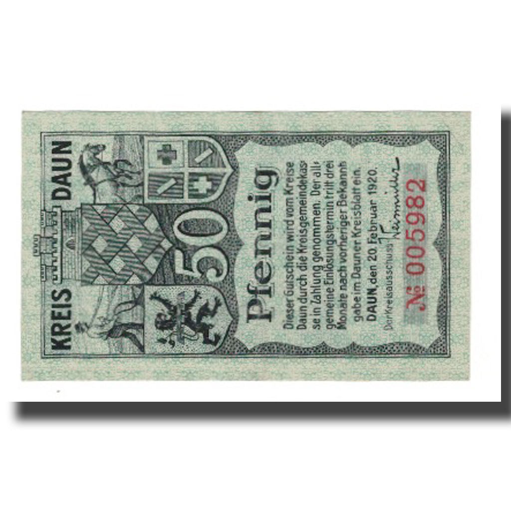 Nota, Alemanha, Daun Kreis, 50 Pfennig, paysage 1, 1920, 1920-02-20, AU(55-58)