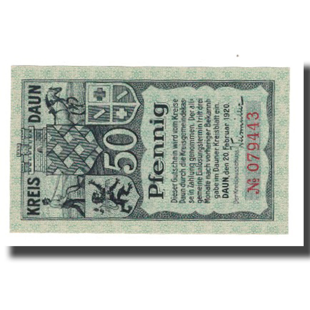 Banconote, Germania, Daun Kreis, 50 Pfennig, paysage 2, 1920, 1920-02-20, SPL-