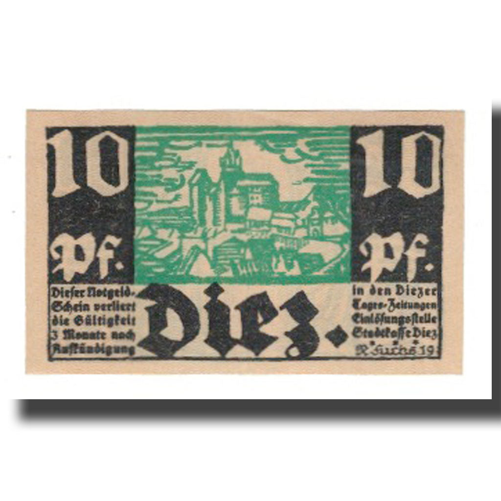 Banconote, Germania, Diez Stadt, 10 Pfennig, personnage, 1919, SPL-, Mehl:D15.5