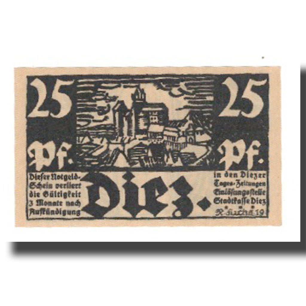 Geldschein, Deutschland, Diez Stadt, 25 Pfennig, personnage 2, 1919, VZ