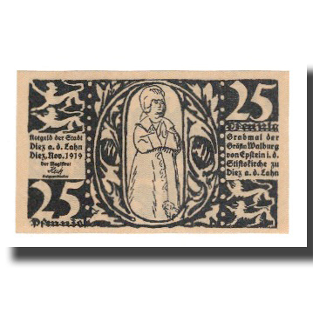 Geldschein, Deutschland, Diez Stadt, 25 Pfennig, personnage 2, 1919, VZ