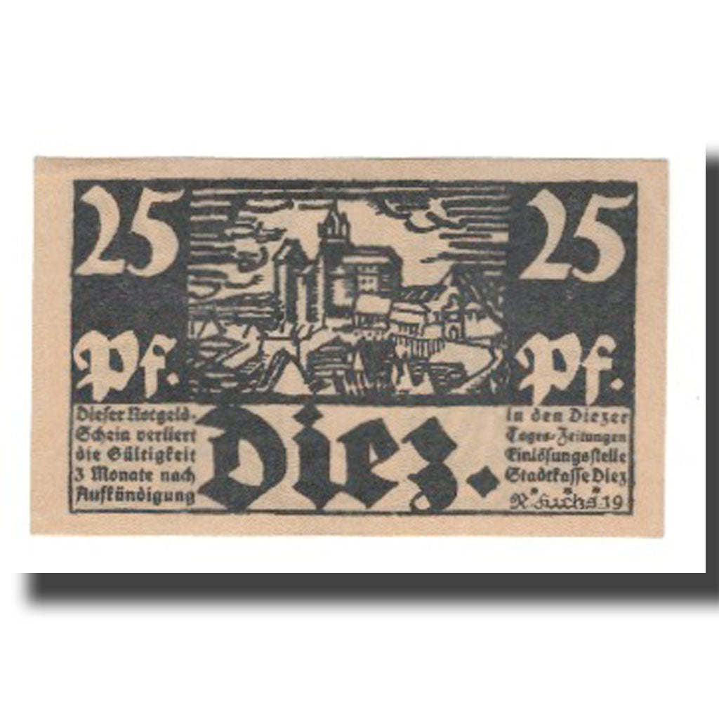 Billet, Allemagne, Diez Stadt, 25 Pfennig, personnage 3, 1919, SUP, Mehl:D15.5