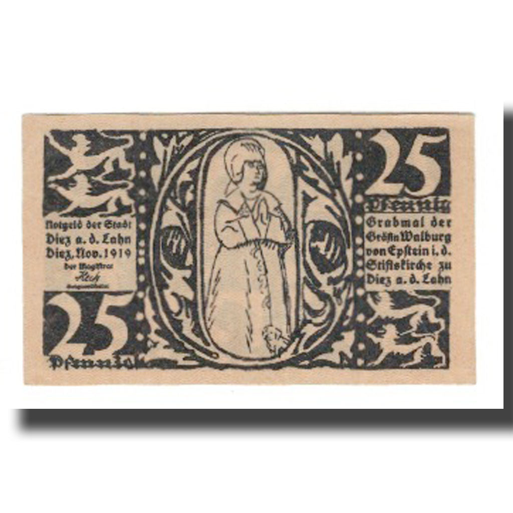 Billet, Allemagne, Diez Stadt, 25 Pfennig, personnage 3, 1919, SUP, Mehl:D15.5
