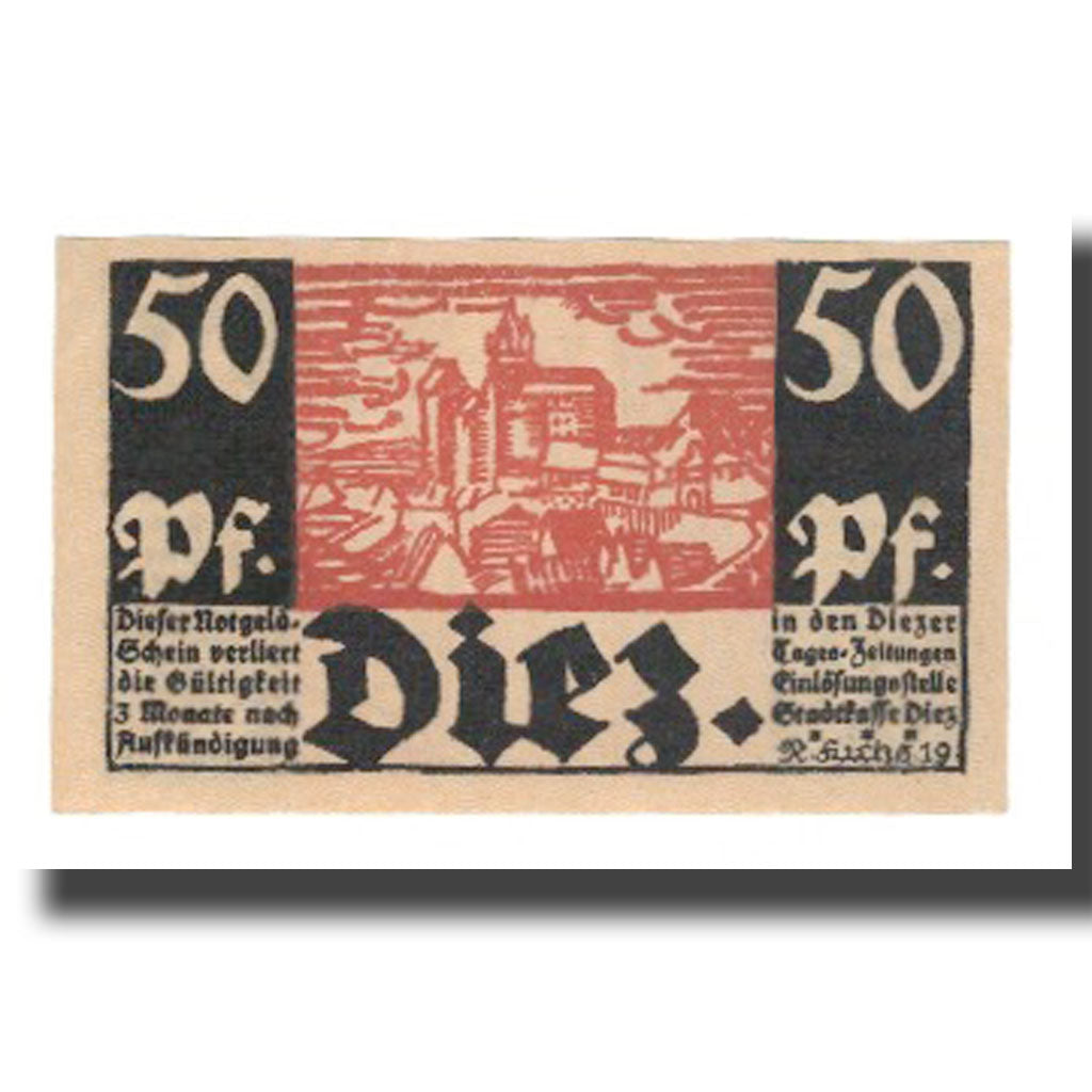 Geldschein, Deutschland, Diez Stadt, 50 Pfennig, personnage 4, 1919, VZ