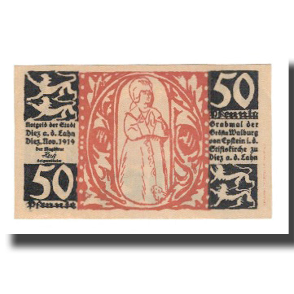 Geldschein, Deutschland, Diez Stadt, 50 Pfennig, personnage 4, 1919, VZ
