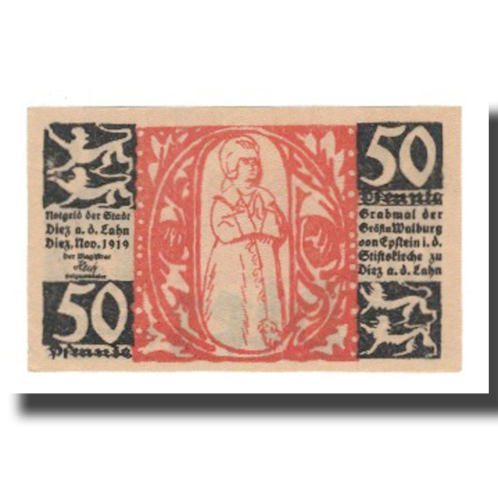 Nota, Alemanha, Diez Stadt, 50 Pfennig, personnage 5, 1919, AU(55-58)