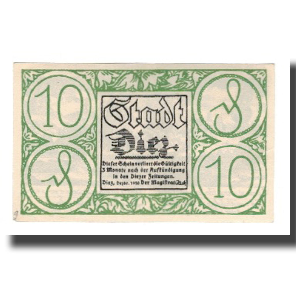 Nota, Alemanha, Diez Stadt, 10 Pfennig, paysage, 1920, AU(55-58), Mehl:D15.6