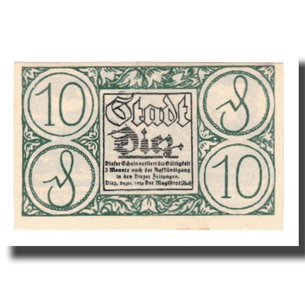 Banknot, Niemcy, Diez Stadt, 10 Pfennig, paysage 1, 1920, AU(55-58), Mehl:D15.6