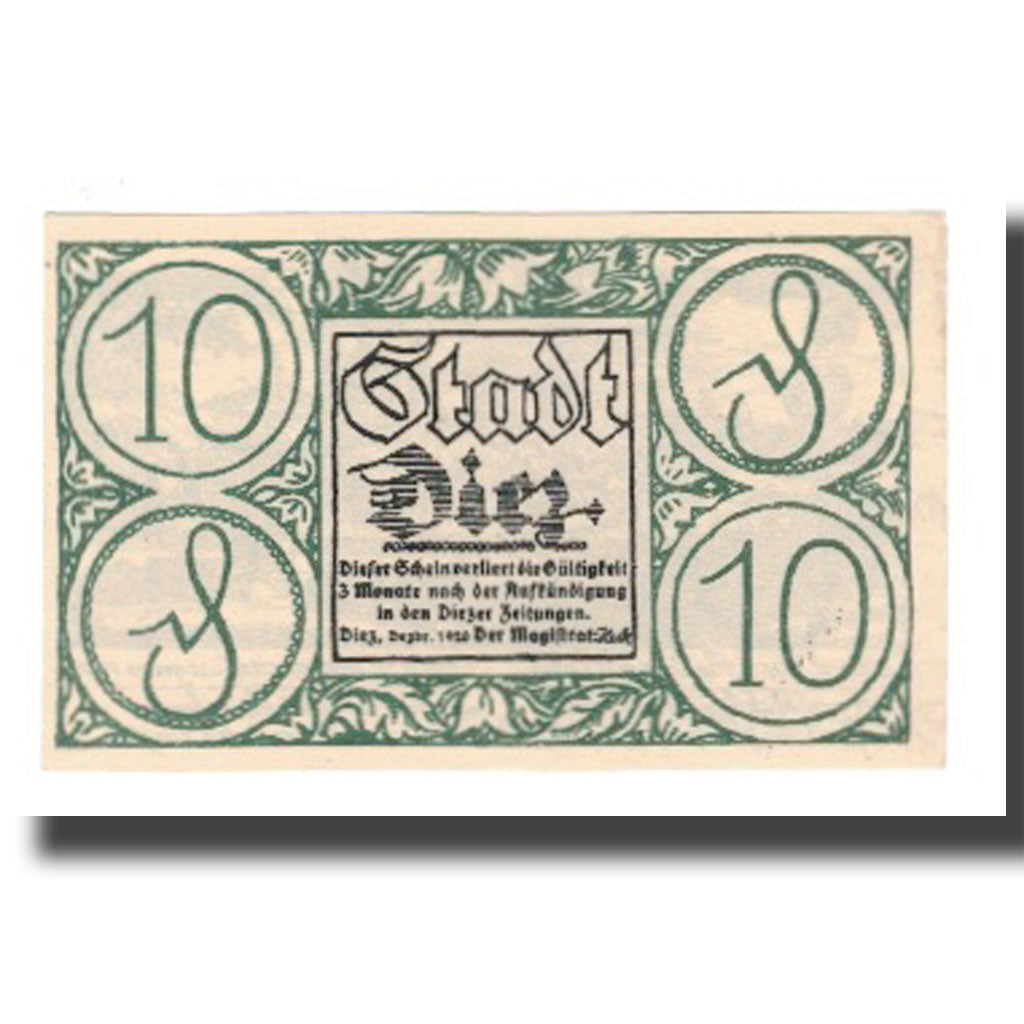 Banknot, Niemcy, Diez Stadt, 10 Pfennig, paysage 2, 1920, AU(55-58), Mehl:D15.6