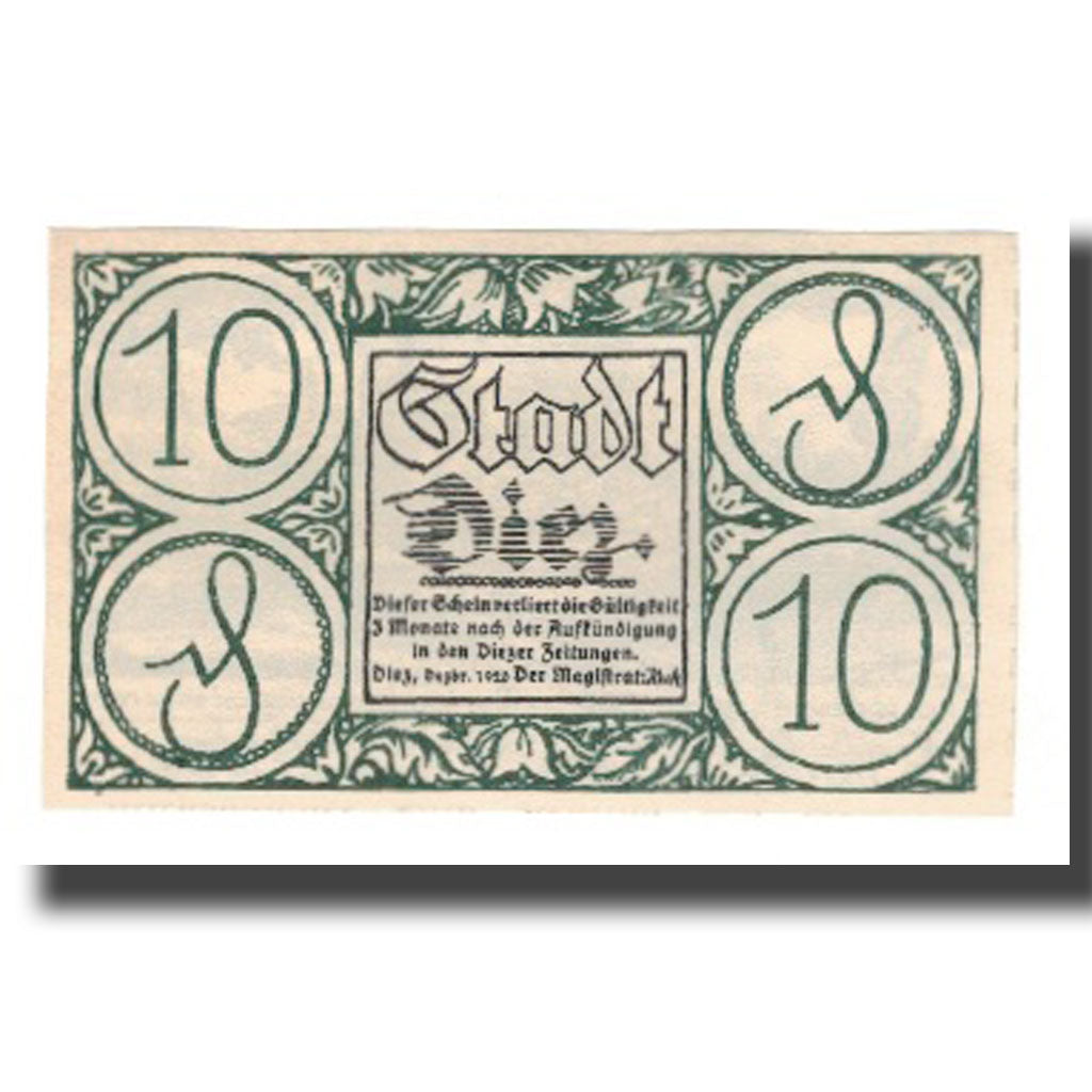 Banconote, Germania, Diez Stadt, 10 Pfennig, paysage 4, 1920, SPL-, Mehl:D15.6