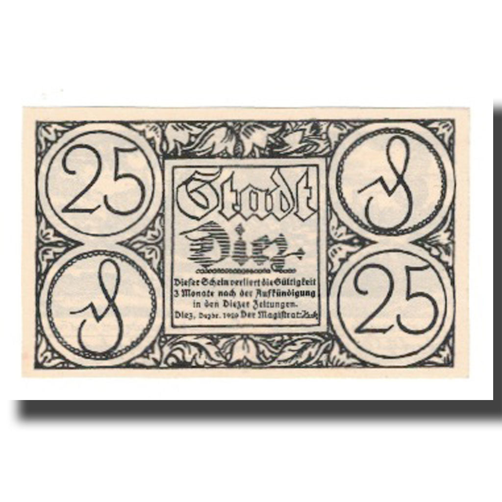 Banknot, Niemcy, Diez Stadt, 25 Pfennig, paysage, 1920, AU(55-58), Mehl:D15.6