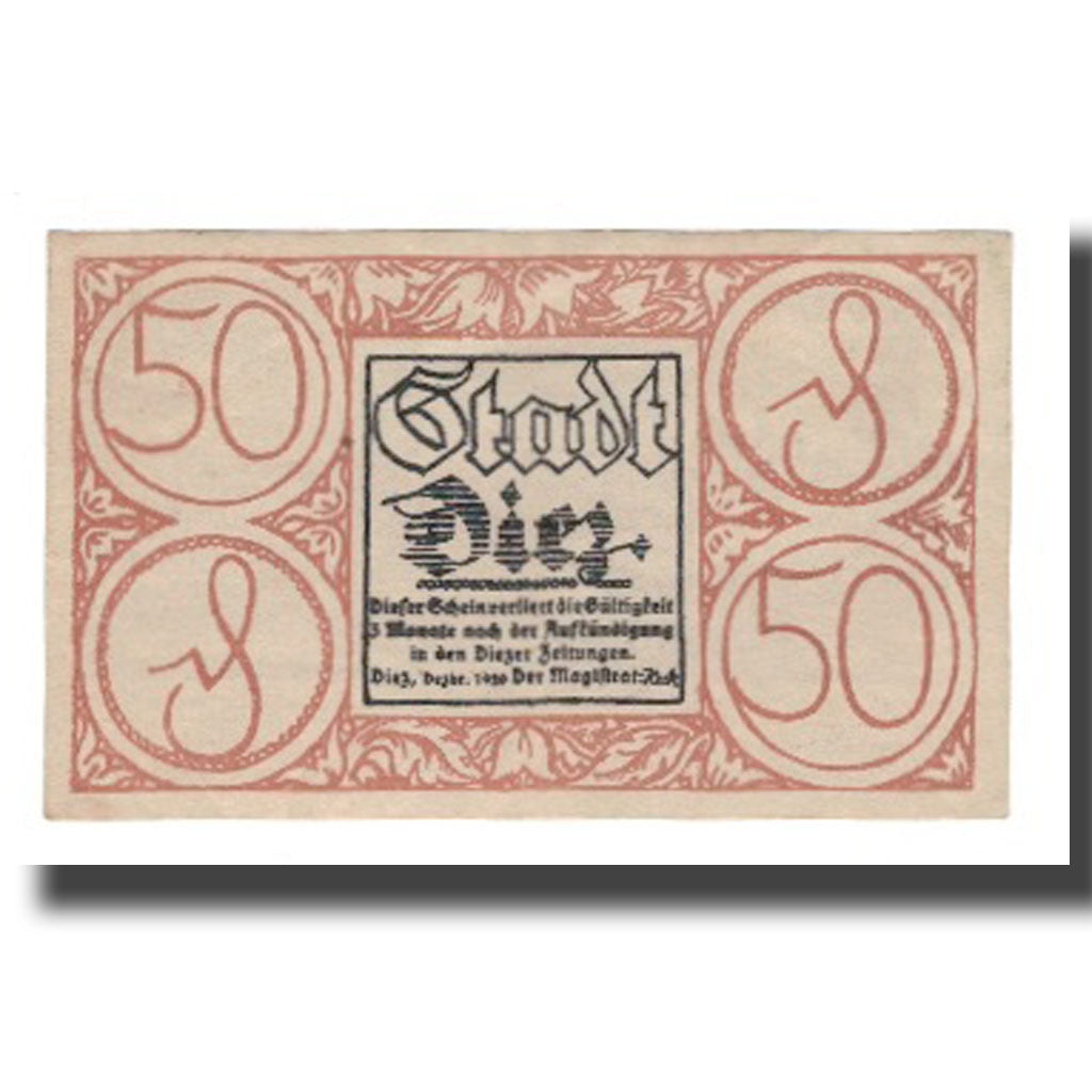 Nota, Alemanha, Diez Stadt, 50 Pfennig, paysage, 1920, AU(55-58), Mehl:D15.6