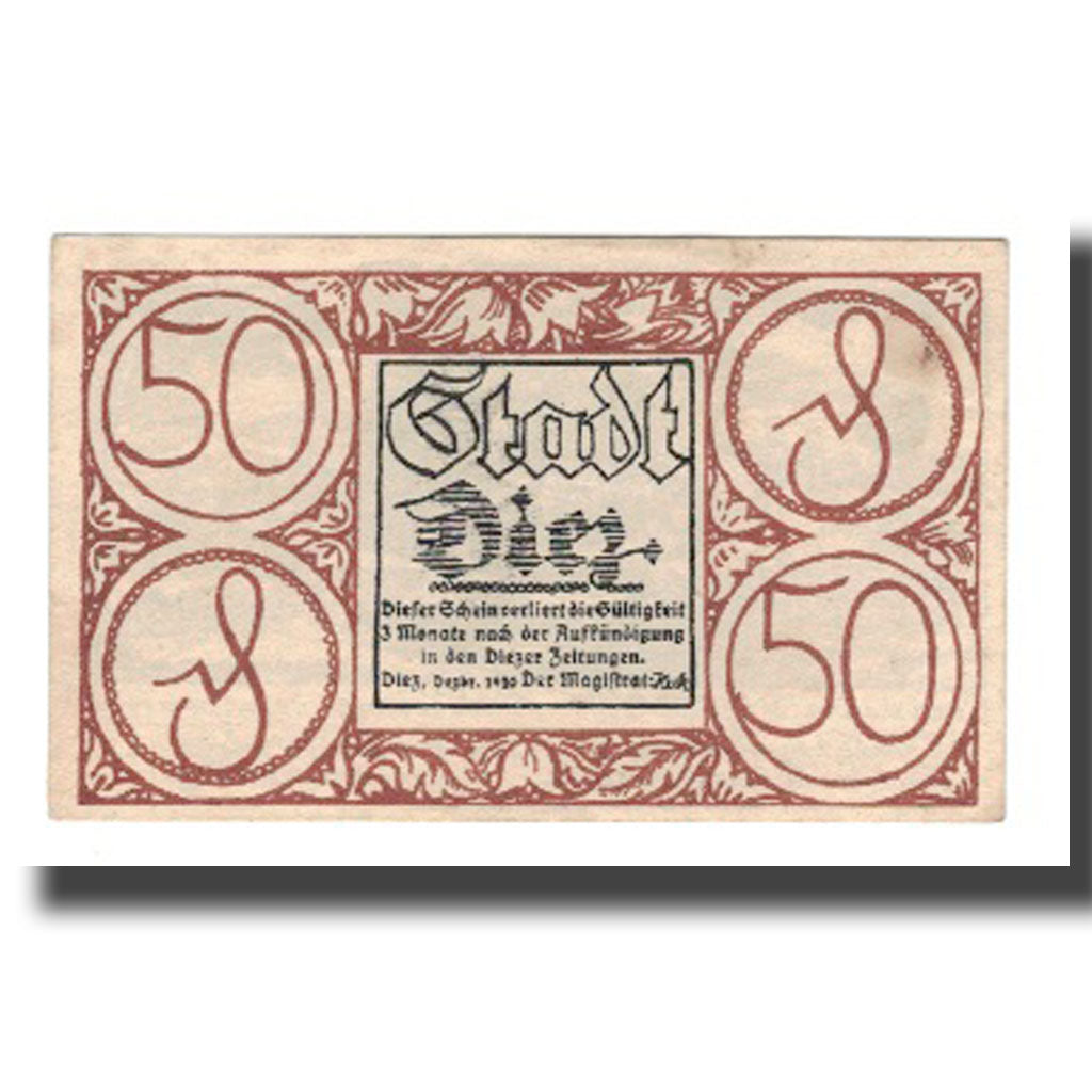 Banconote, Germania, Diez Stadt, 50 Pfennig, paysage 1, 1920, SPL-, Mehl:D15.6