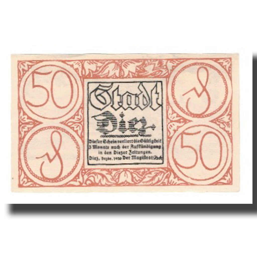 Nota, Alemanha, Diez Stadt, 50 Pfennig, paysage 2, 1920, AU(55-58), Mehl:D15.6