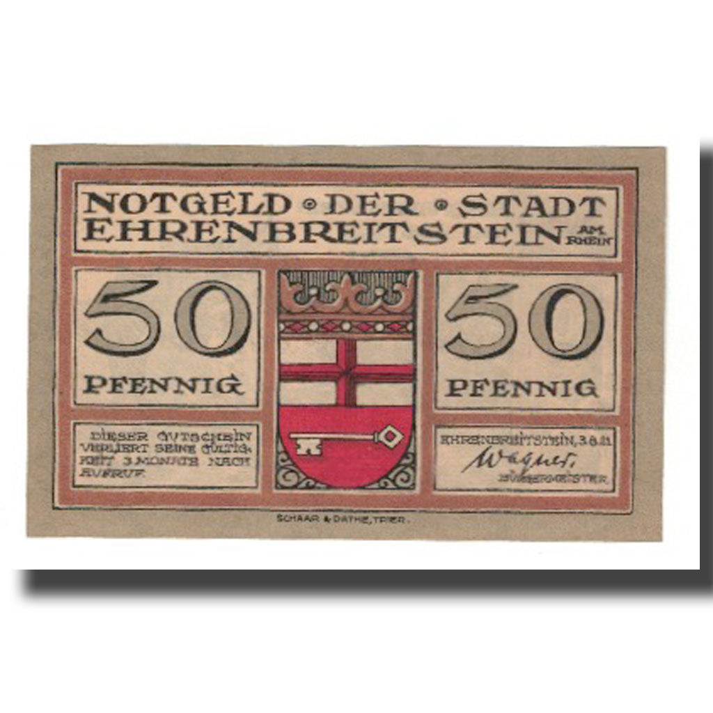 Banknote, Germany, Ehrenbreitstein Stadt, 50 Pfennig, paysage 1, 1921