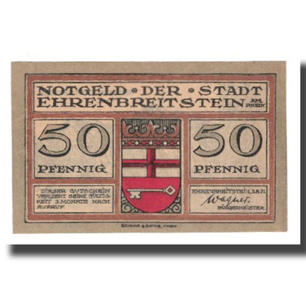 Geldschein, Deutschland, Ehrenbreitstein Stadt, 50 Pfennig, paysage 2, 1921