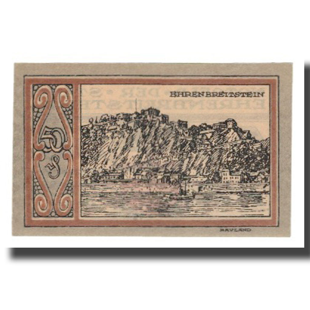 Geldschein, Deutschland, Ehrenbreitstein Stadt, 50 Pfennig, paysage 2, 1921