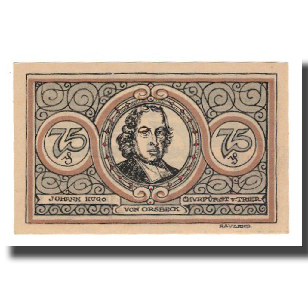 Geldschein, Deutschland, Ehrenbreitstein Stadt, 75 Pfennig, personnage, 1921