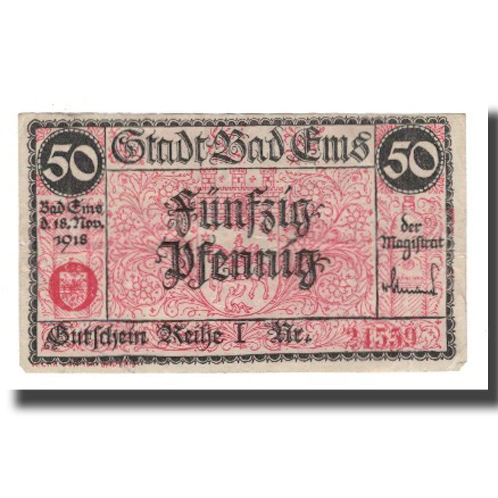 Nota, Alemanha, Ems, Bad Stadt, 50 Pfennig, paysage 1, 1920, 1920-12-31