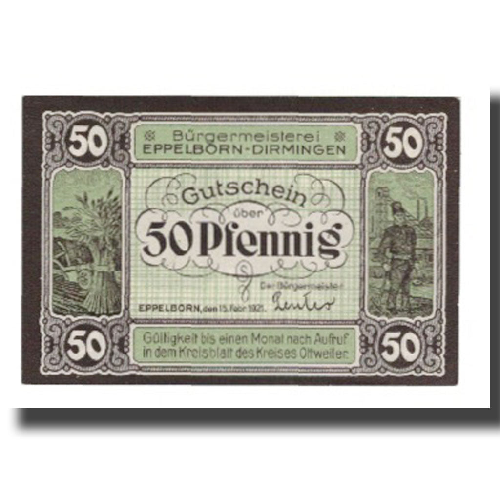 Nota, Alemanha, Eppelborn Dirmingen Burgermeisterel, 50 Pfennig, personnage 5