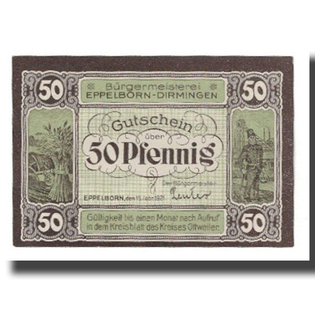 Nota, Alemanha, Eppelborn Dirmingen Burgermeisterel, 50 Pfennig, personnage 6