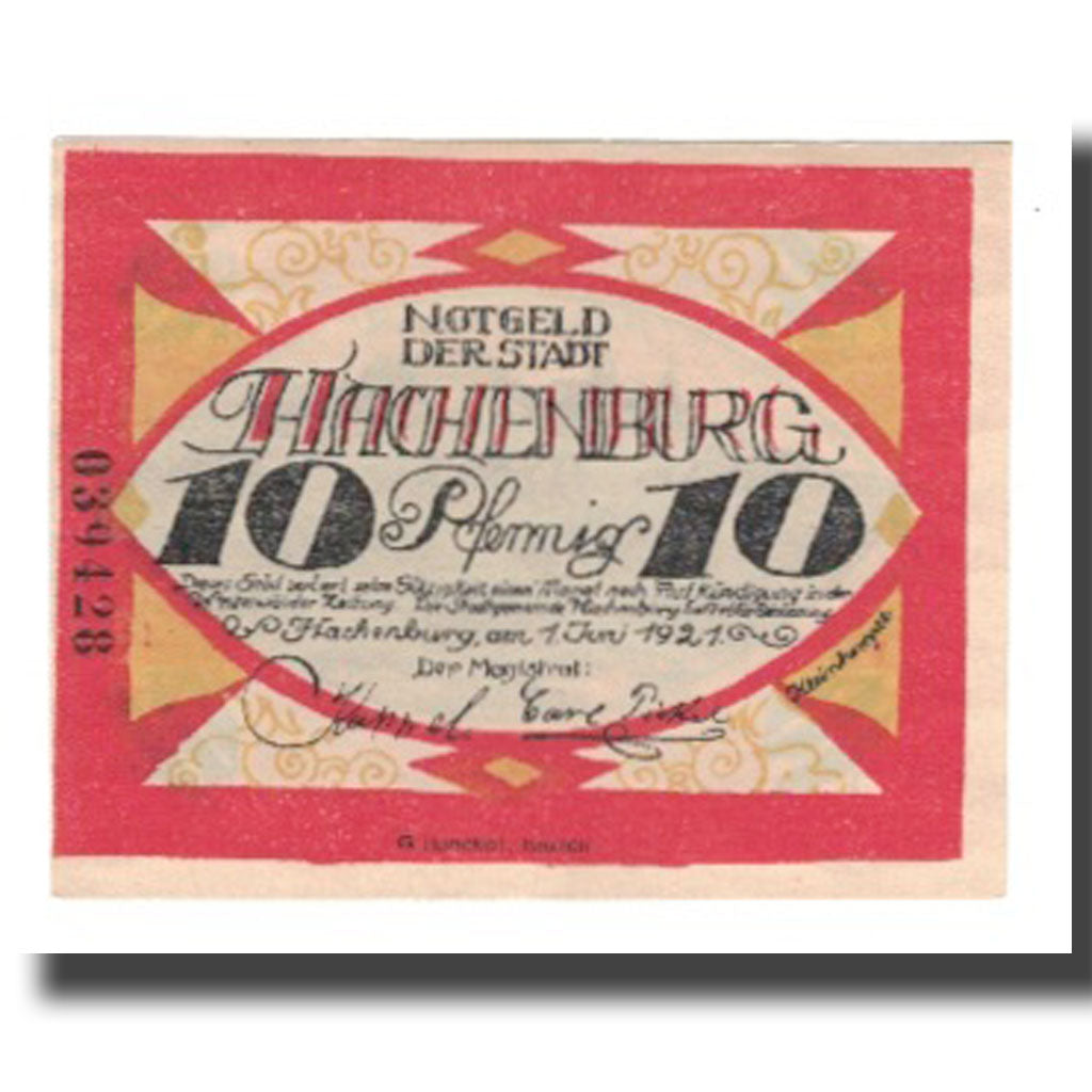 Banconote, Germania, Hachenburg Stadt, 10 Pfennig, paysage 1, 1921, 1921-06-01