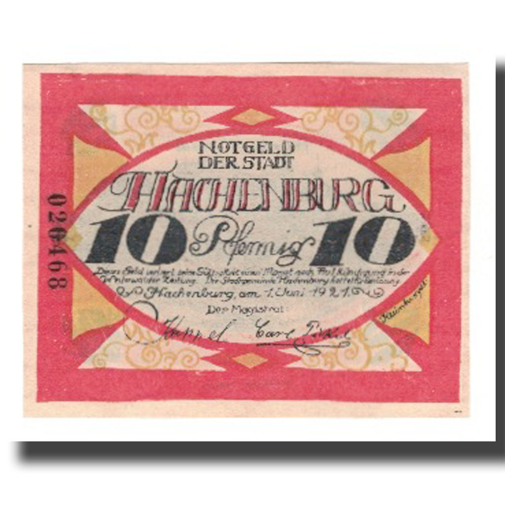 Geldschein, Deutschland, Hachenburg Stadt, 10 Pfennig, paysage 2, 1921