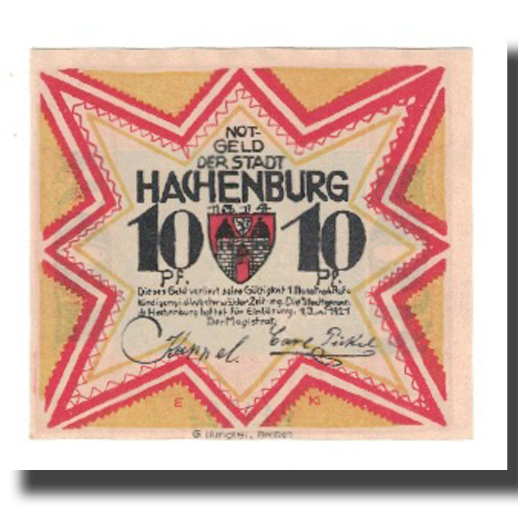 Nota, Alemanha, Hachenburg Stadt, 10 Pfennig, batiment 1, 1921, 1921-06-01