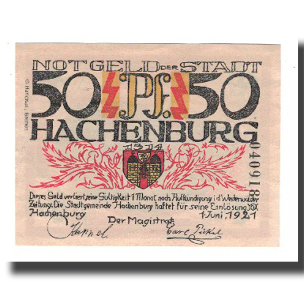 Banknot, Niemcy, Hachenburg Stadt, 50 Pfennig, paysage, 1921, 1921-06-01