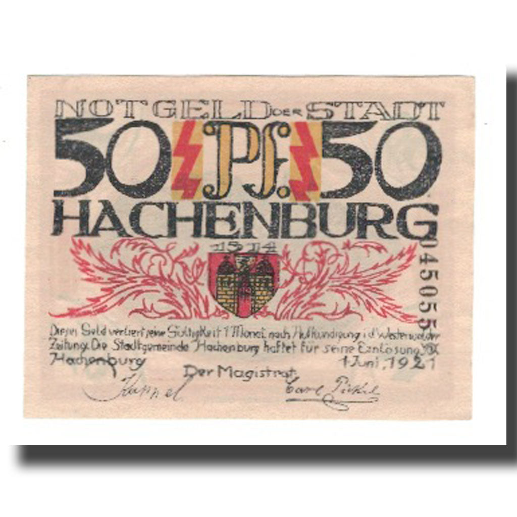 Nota, Alemanha, Hachenburg Stadt, 50 Pfennig, paysage 3, 1921, 1921-06-01
