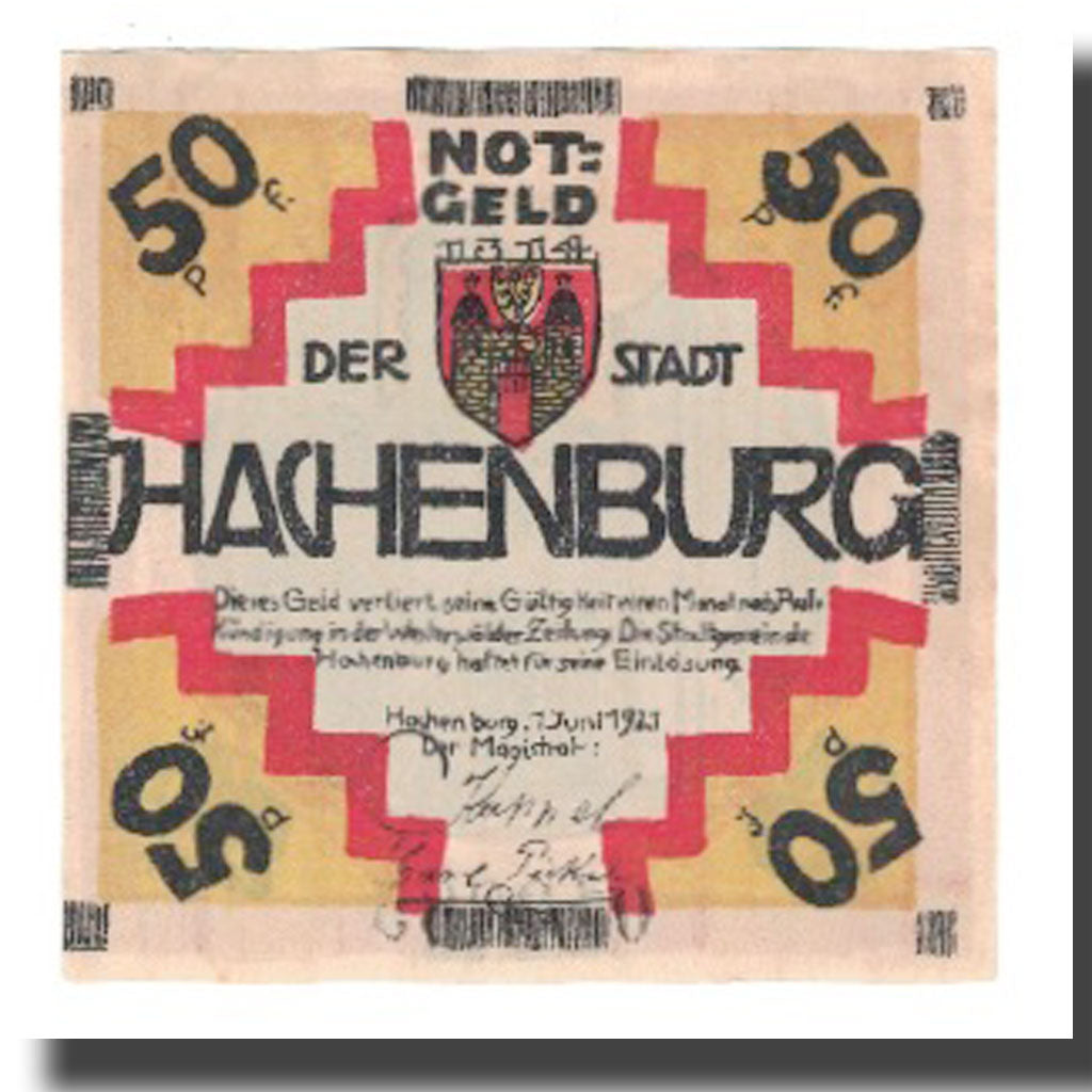 Banconote, Germania, Hachenburg Stadt, 50 Pfennig, batiment 1, 1921, 1921-06-01