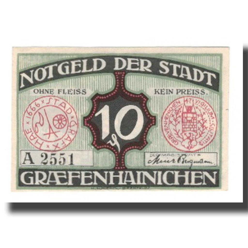Banconote, Germania, Grafenhainichen Stadt, 10 Pfennig, rue, 1921, 1921-05-31