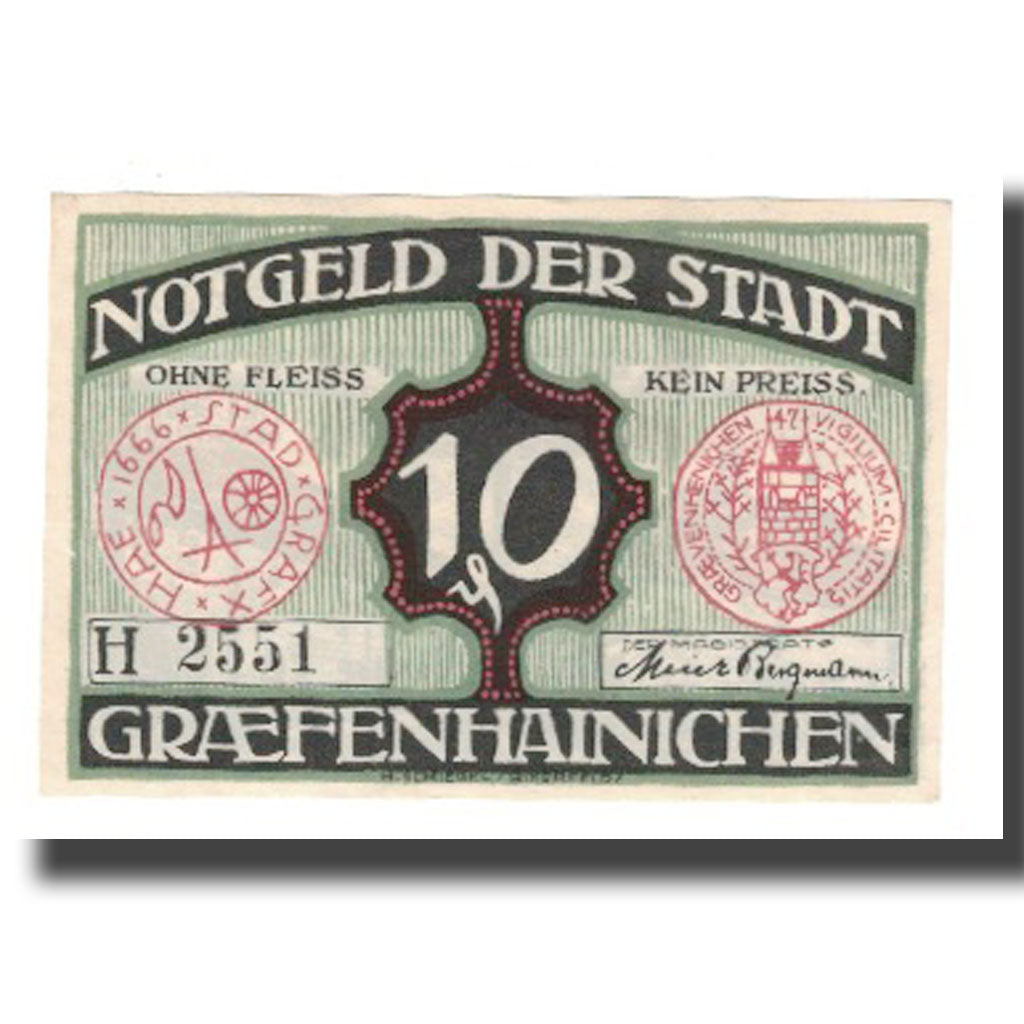 Billet, Allemagne, Grafenhainichen Stadt, 10 Pfennig, rue 1, 1921, 1921-05-31