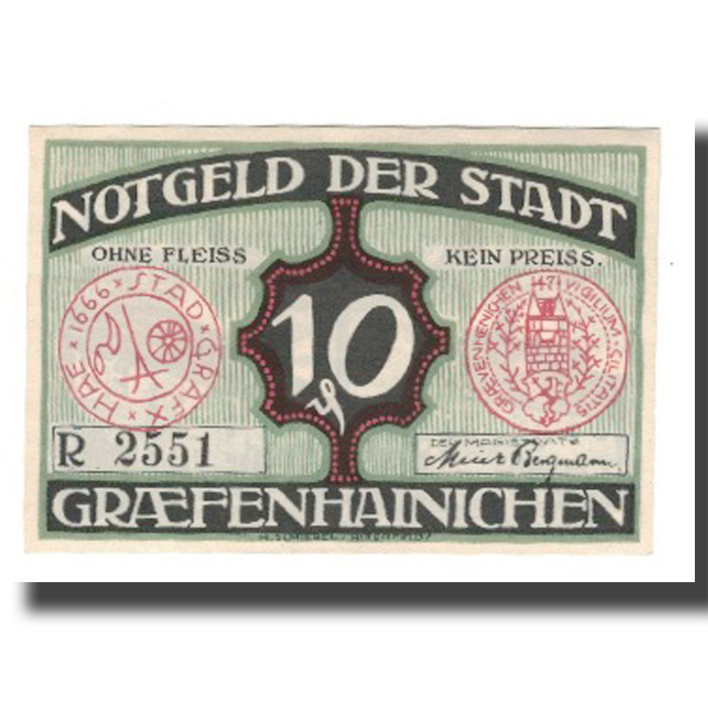 Banconote, Germania, Grafenhainichen Stadt, 10 Pfennig, rue 2, 1921, 1921-05-31