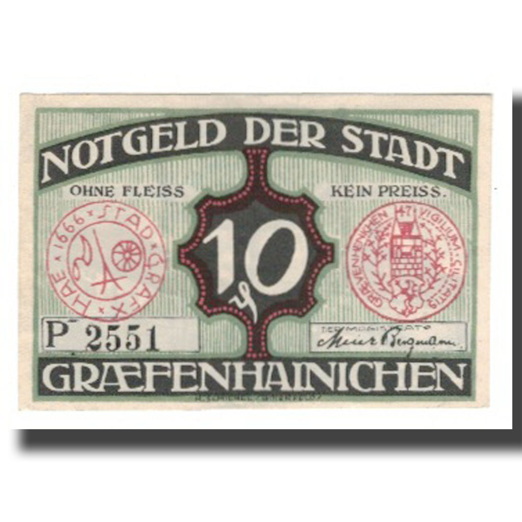 Banconote, Germania, Grafenhainichen Stadt, 10 Pfennig, Rue 5, 1921, 1921-05-31