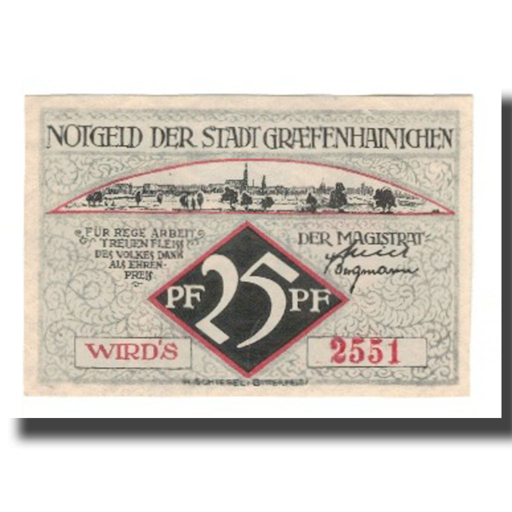 Banconote, Germania, Grafenhainichen Stadt, 25 Pfennig, Batiment, 1921