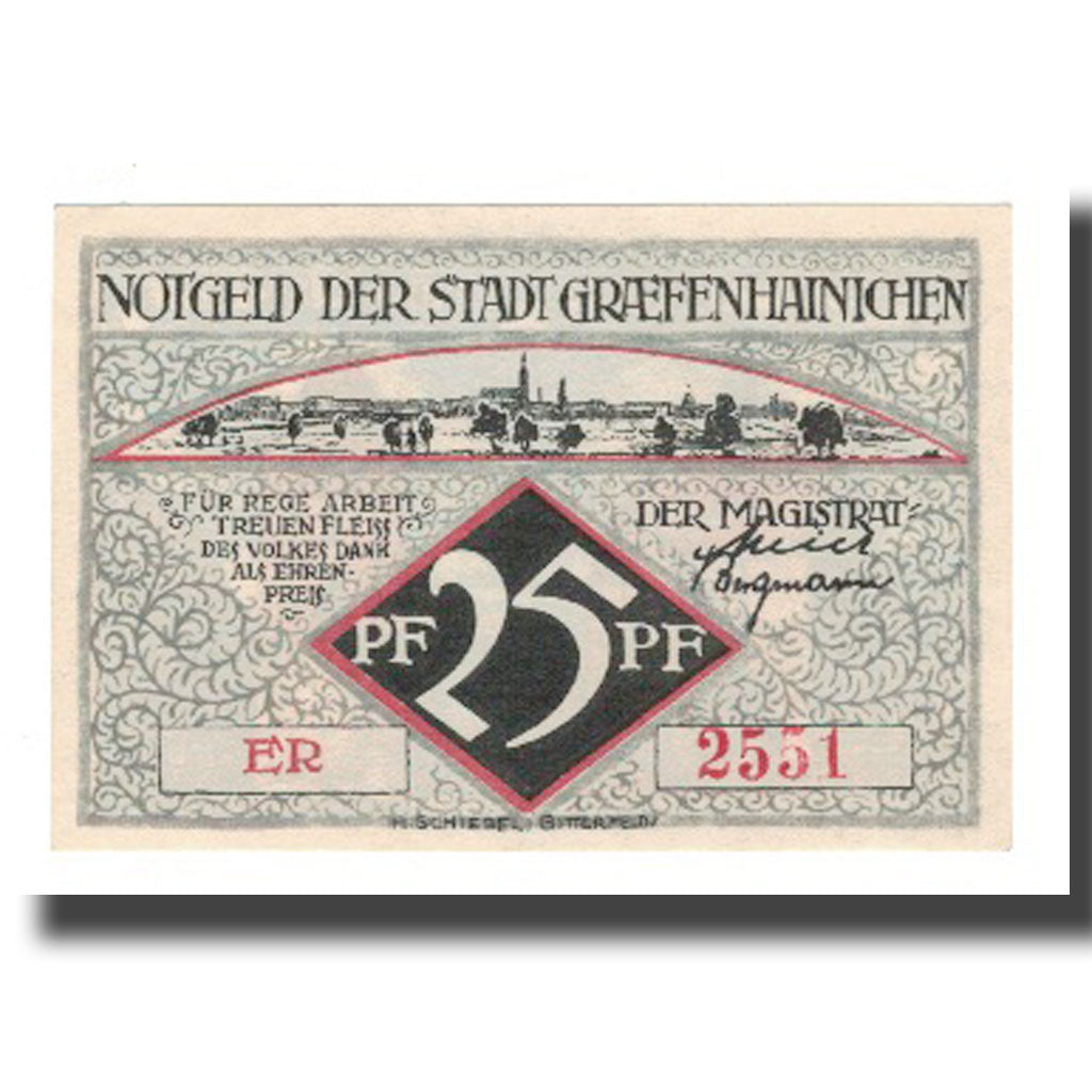 Nota, Alemanha, Grafenhainichen Stadt, 25 Pfennig, batiment 1, 1921, 1921-05-31