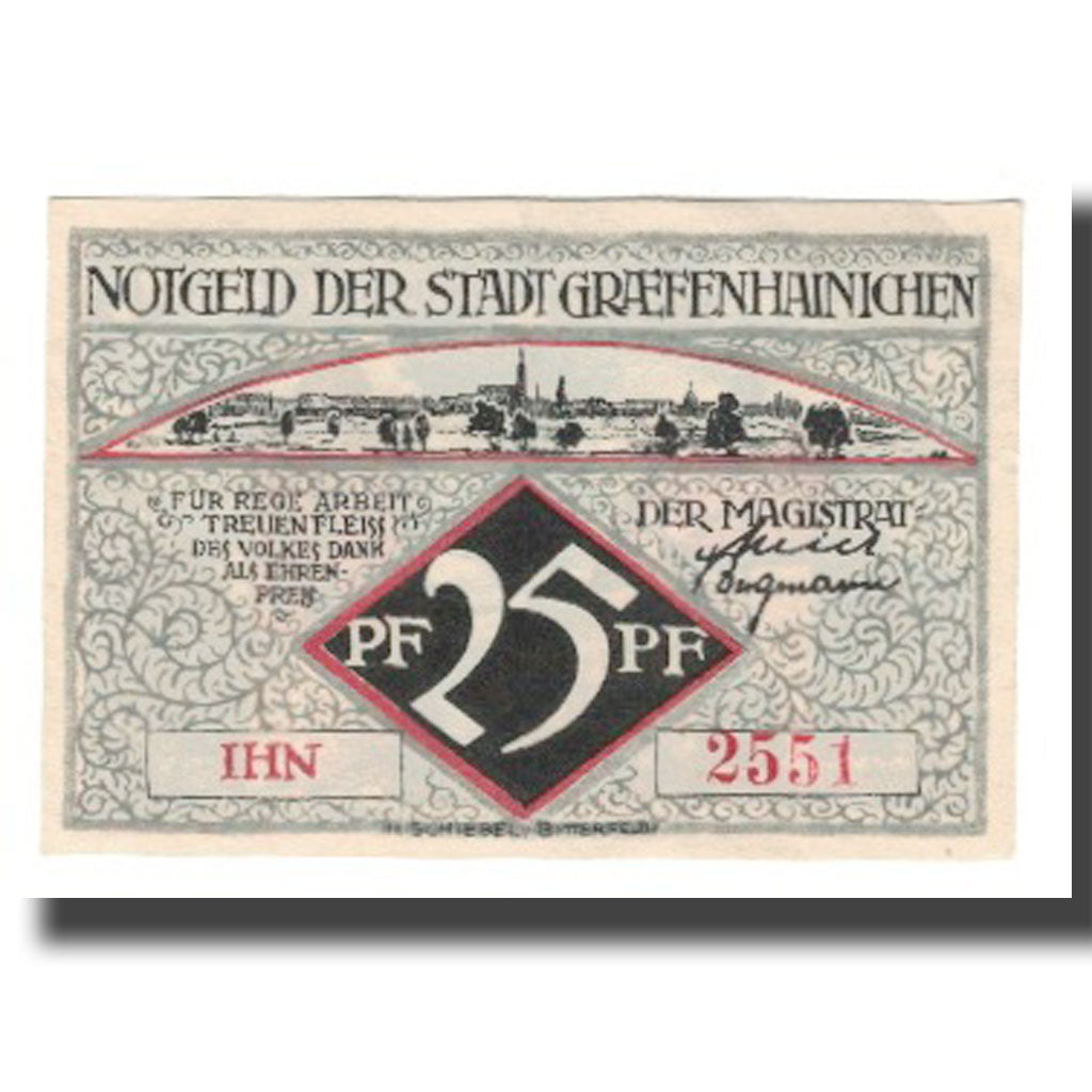 Banconote, Germania, Grafenhainichen Stadt, 25 Pfennig, batiment 2, 1921