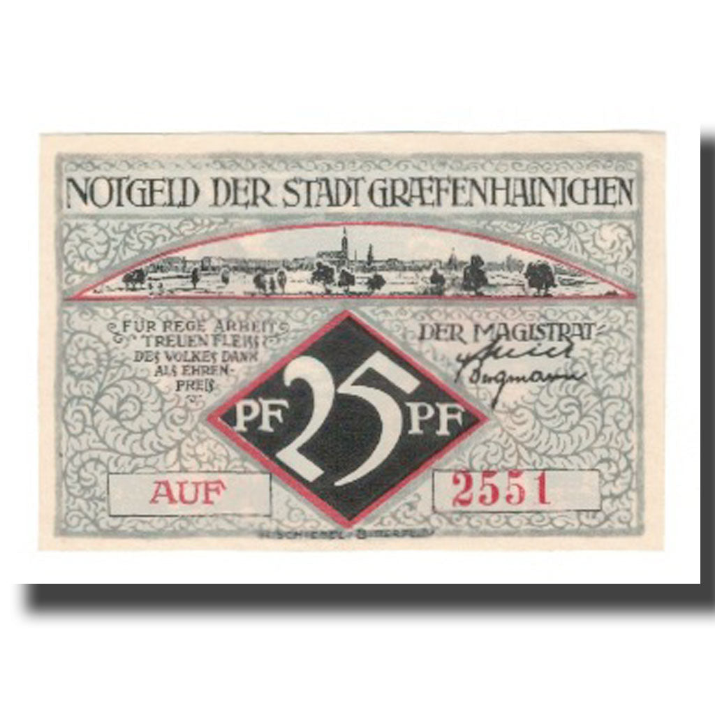 Banconote, Germania, Grafenhainichen Stadt, 25 Pfennig, batiment 3, 1921