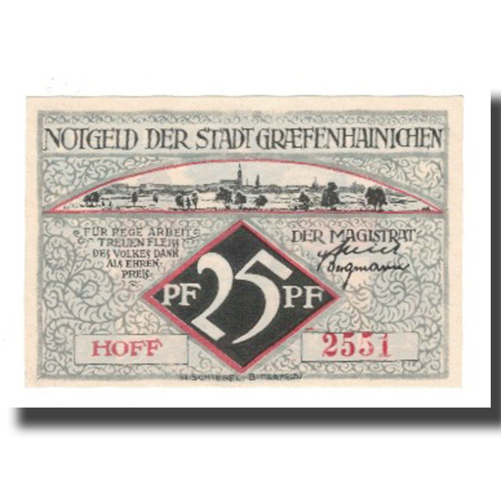 Nota, Alemanha, Grafenhainichen Stadt, 25 Pfennig, Batiment 4, 1921, 1921-05-31