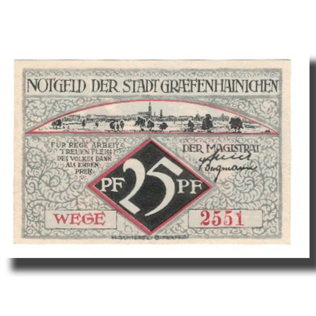 Banknote, Germany, Grafenhainichen Stadt, 25 Pfennig, Batiment 6, 1921
