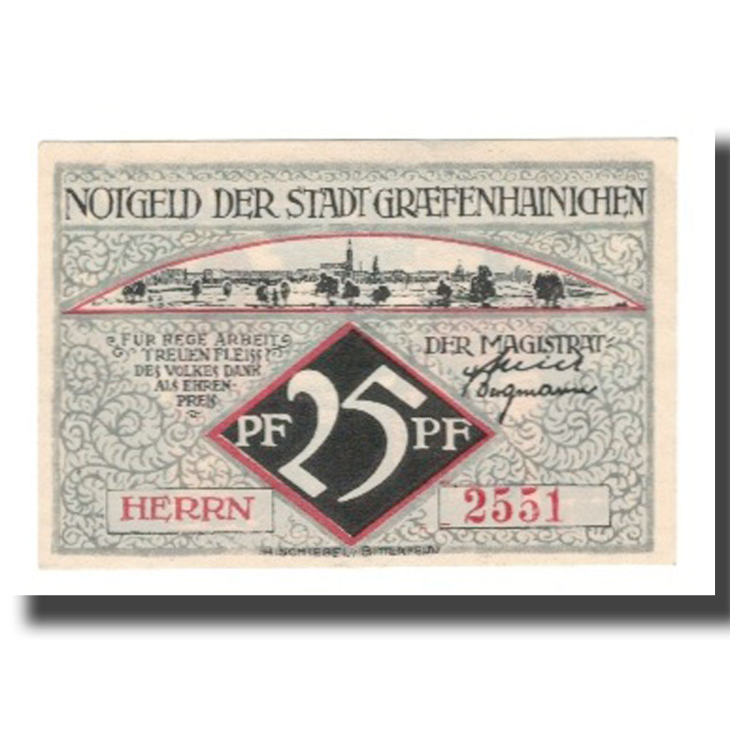 Banknote, Germany, Grafenhainichen Stadt, 25 Pfennig, Batiment 8, 1921