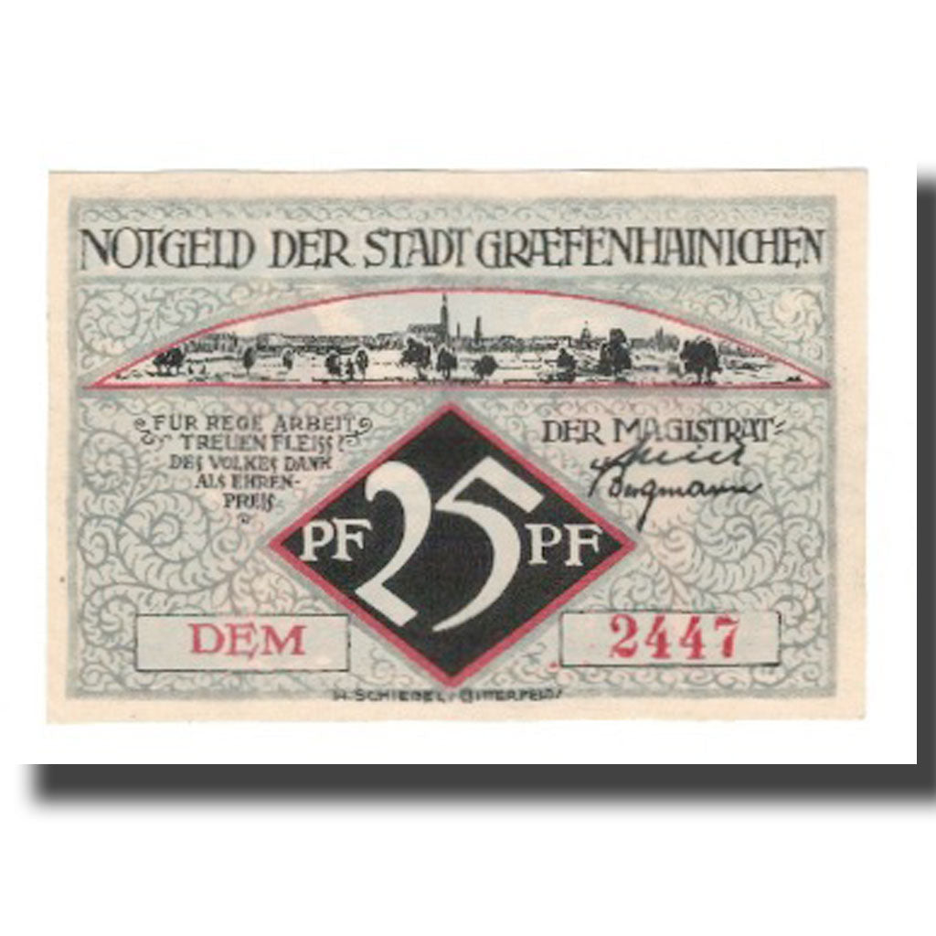 Geldschein, Deutschland, Grafenhainichen Stadt, 25 Pfennig, Batiment 9, 1921