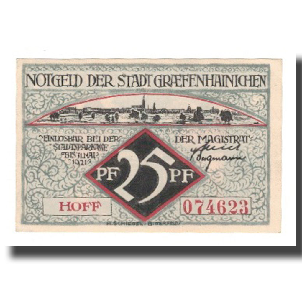 Banconote, Germania, Grafenhainichen Stadt, 25 Pfennig, Batiment, 1921