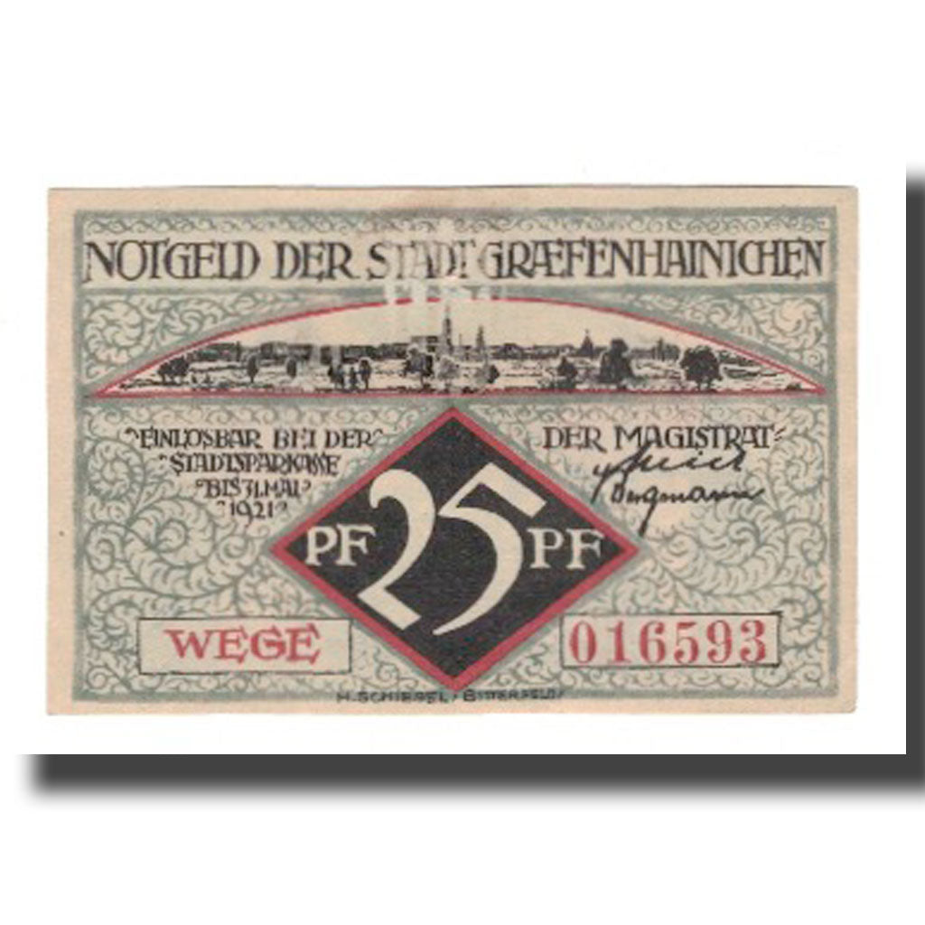 Banconote, Germania, Grafenhainichen Stadt, 25 Pfennig, batiment 1, 1921