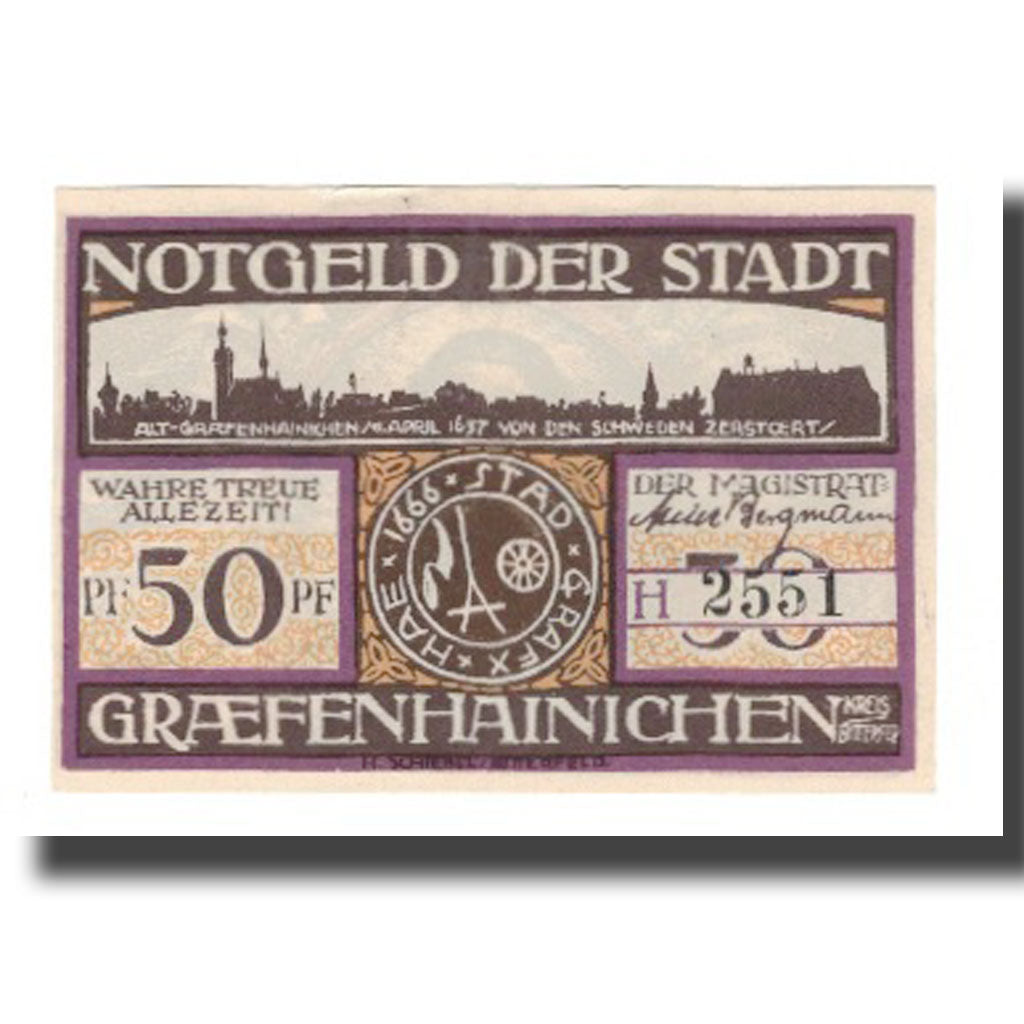 Banknote, Germany, Grafenhainichen Stadt, 50 Pfennig, personnage, 1921