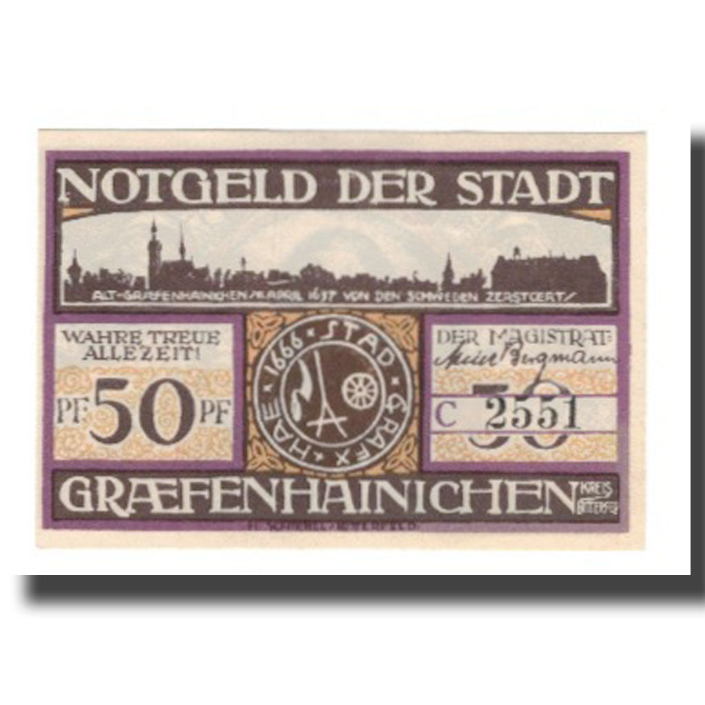 Geldschein, Deutschland, Grafenhainichen Stadt, 50 Pfennig, personnage 2, 1921