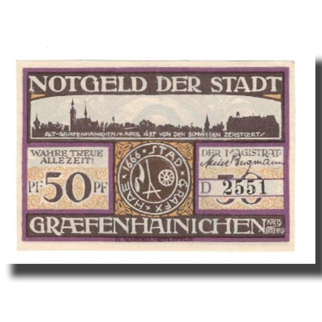 Geldschein, Deutschland, Grafenhainichen Stadt, 50 Pfennig, personnage 4, 1921