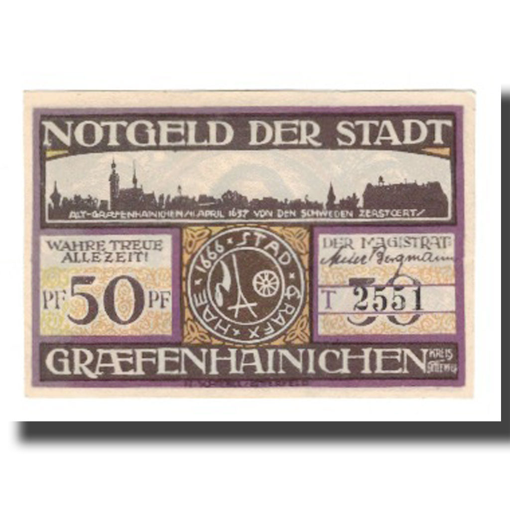 Nota, Alemanha, Grafenhainichen Stadt, 50 Pfennig, personnage 5, 1921